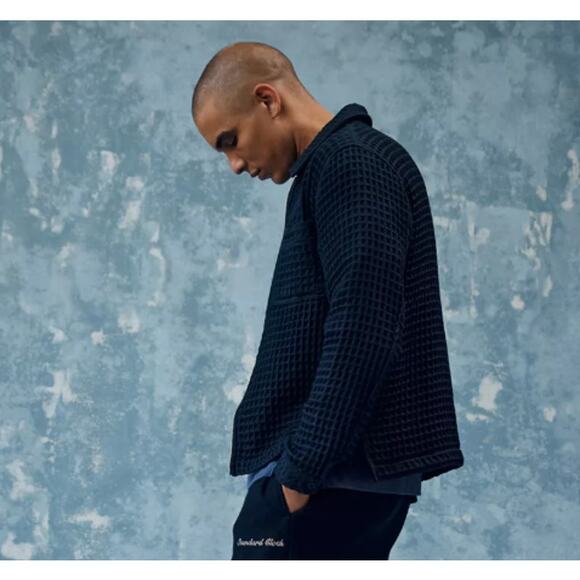 Urban Outfitters Standard Cloth Waffle Knit Zip Shirt Peach Men's XXL NWT FLAW - Picture 9 of 10